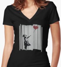 Hey! I Fixed It! Banksy Shredded Balloon Girl Women's Fitted V-Neck T-Shirt