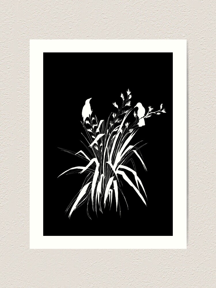 "Harakeke Tui & Flax in White" Art Print for Sale by FelicityMArt
