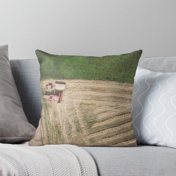 Item preview, Aerial view of combine-harvester and tractor working in the field designed and sold by Lukasz Szczepanski.