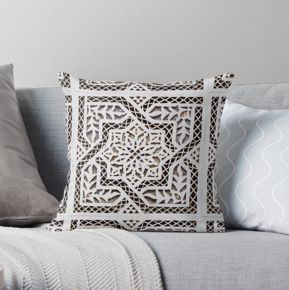 Arabic tile carving pattern Throw Pillow