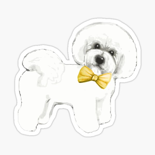 Bichon Frise on Mustard yellow, with bow Sticker