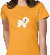 Bichon Frise on Mustard yellow, with bow Women's Fitted T-Shirt