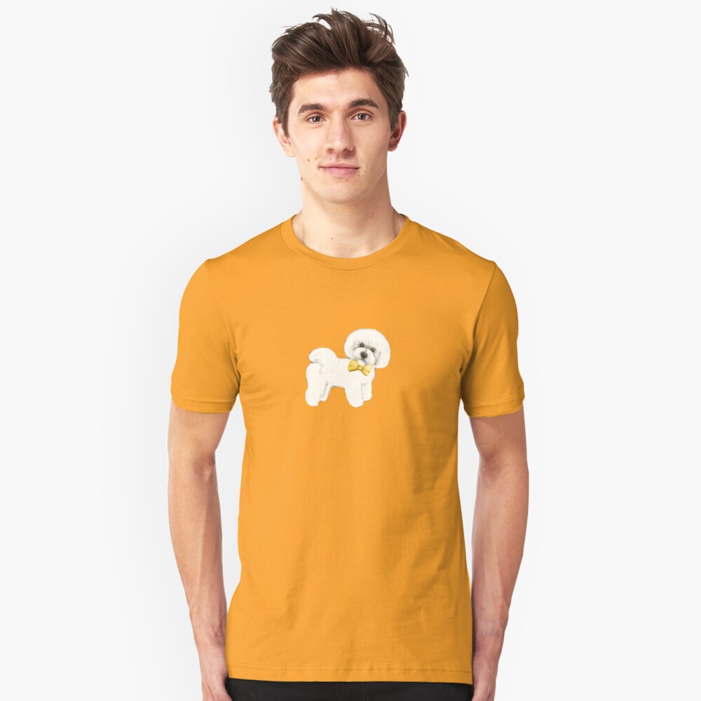 Bichon Frise on Mustard yellow, with bow Slim Fit T-Shirt