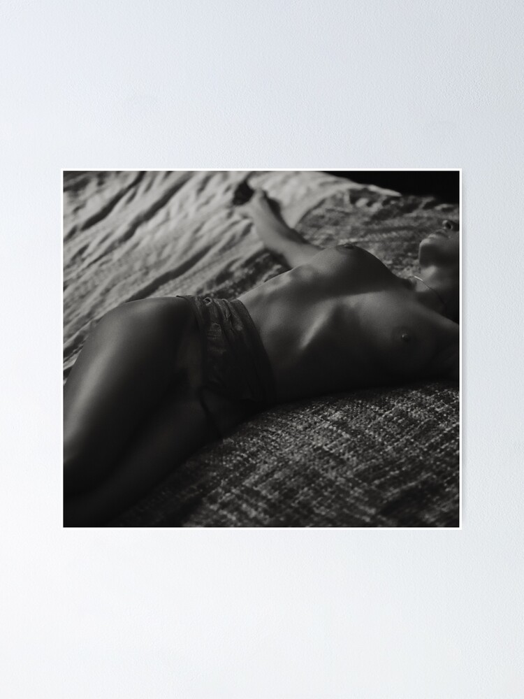 Naked Woman Erotic Black Underwear Lying Bed Bedroom Interior