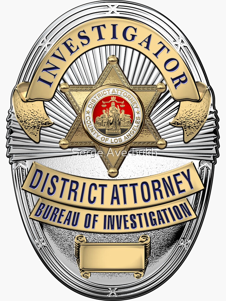 Los Angeles County District Attorney - Investigator Badge over White Leather Sticker