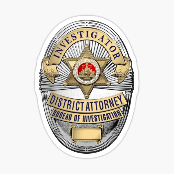 Los Angeles County District Attorney - Investigator Badge over White Leather Sticker