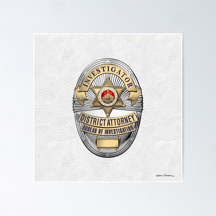 Los Angeles County District Attorney - Investigator Badge over White Leather Sticker
