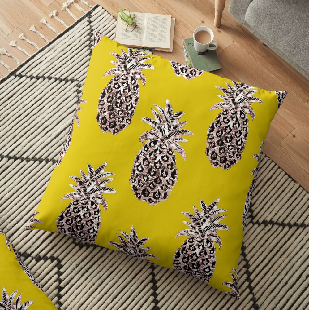 Gold Pineapples on Mustard yellow Floor Pillow
