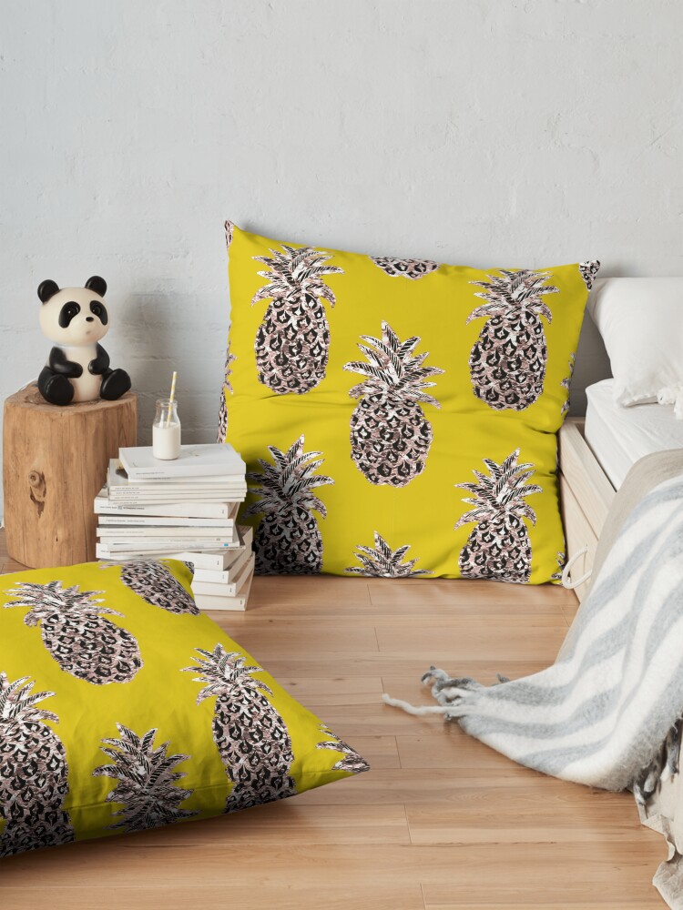 Alternate view of Gold Pineapples on Mustard yellow Floor Pillow