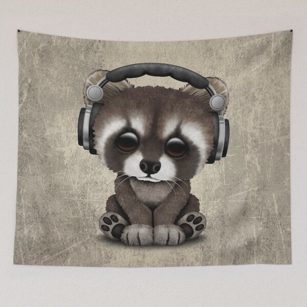 Item preview, Cute Baby Raccoon Deejay Wearing Headphones designed and sold by JeffBartels.