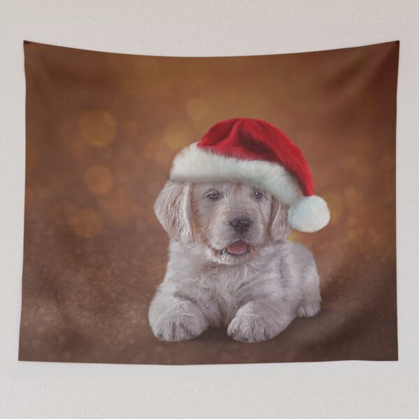 Item preview, Drawing puppy breed Golden Retriever in red hat of Santa Claus designed and sold by bonidog.