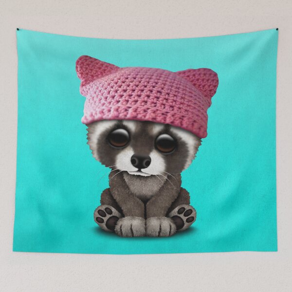 Item preview, Cute Baby Raccoon Wearing Pussy Hat designed and sold by JeffBartels.