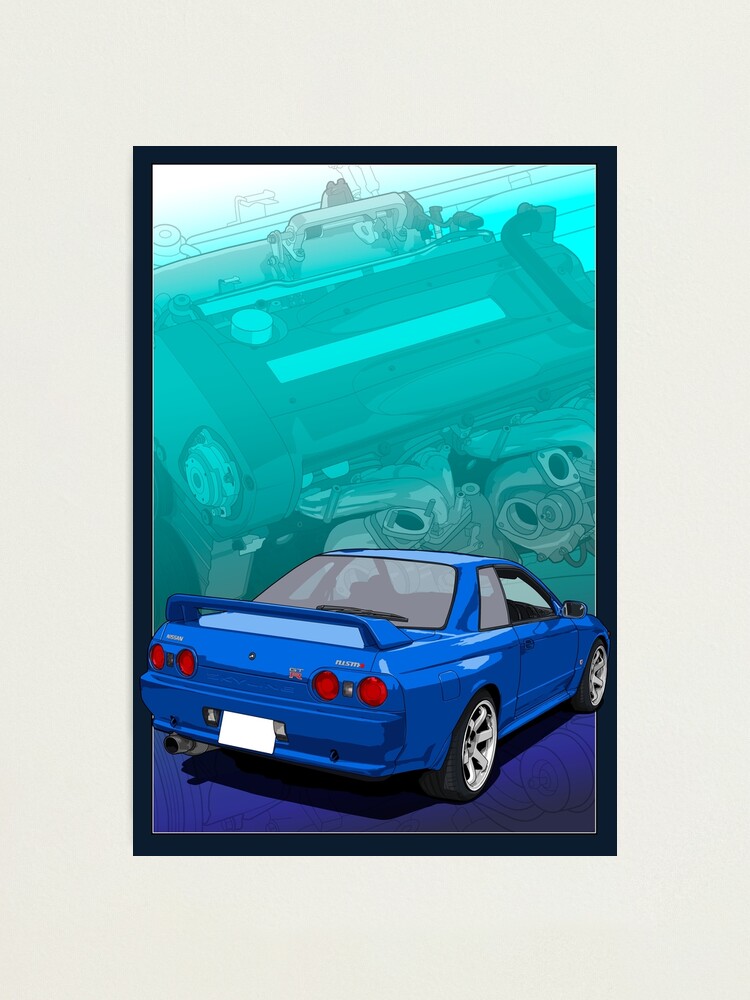 Blue Skyline R32 Gtr With Rb26 Background Photographic Print By Artymotive Redbubble