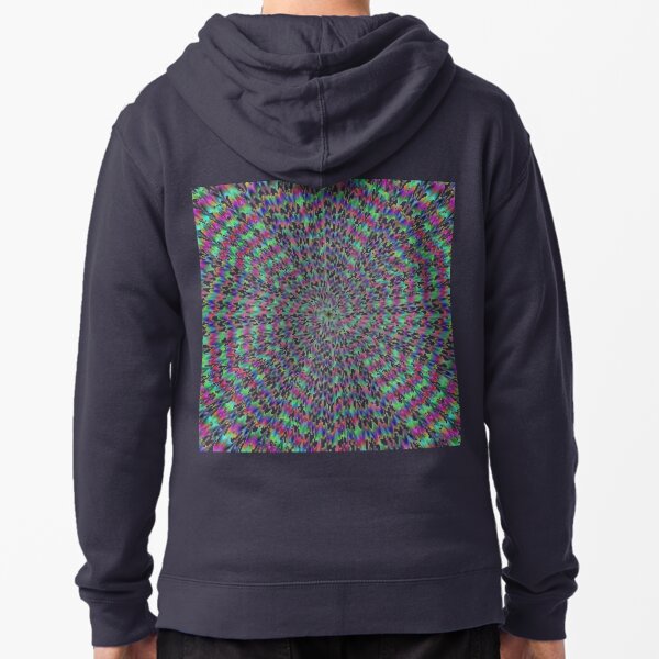 #abstract #blue #psychedelic #pattern #fractal #green #pink #design #decorative #graphic #digital #yellow #illustration #geometric #red #wallpaper #art #explosion #star #illusion #flower #purple Zipped Hoodie