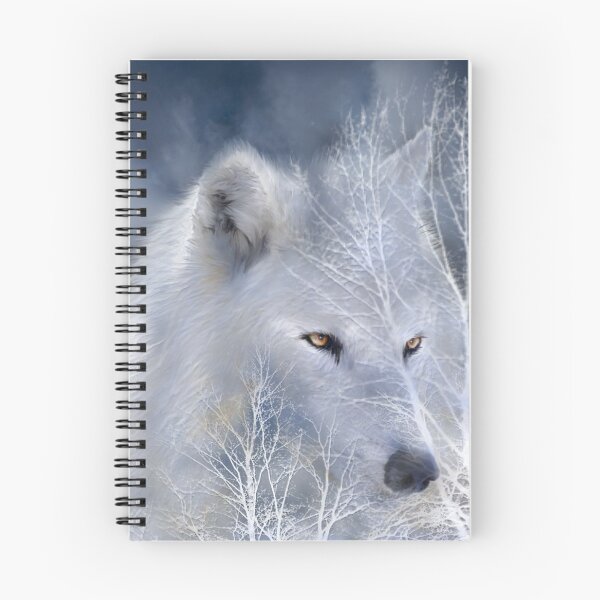 Artikelvorschau, mit einem heulenden weißen Wolf im Mond oben entworfen und verkauft von Carol Cavalaris.