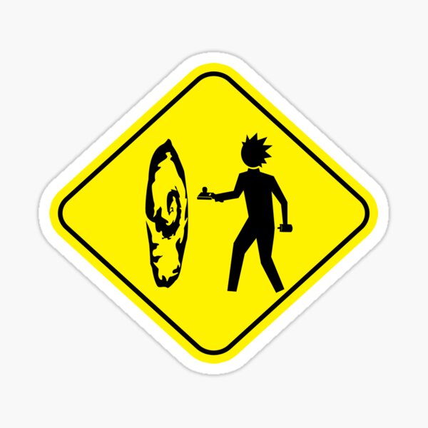 A yield sign that uses Rick from Rick and Morty Sticker