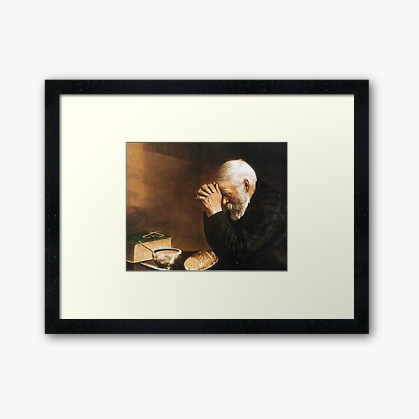 Grace Old Man Praying Over Bread Eric Enstrom Framed Art Print