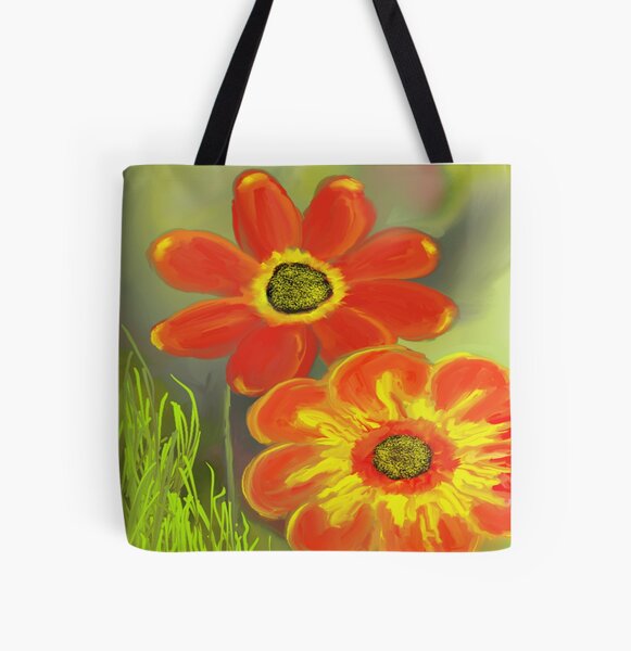Orange flowers All Over Print Tote Bag