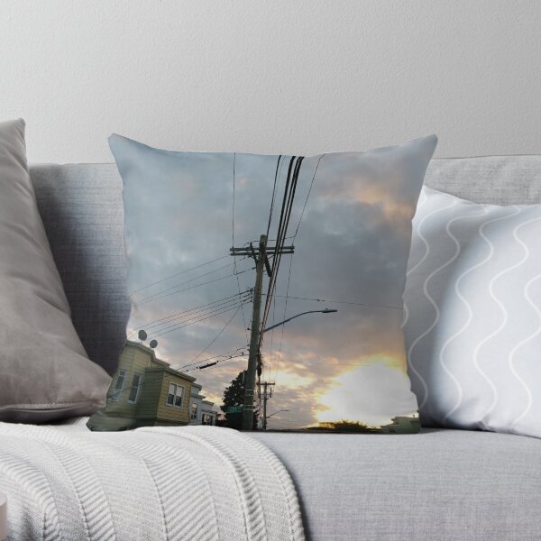 #wire #electricity #sky #danger industry steel station sunset outdoors travel technology horizontal colorimage fuelandpowergeneration nopeople transportation highup constructionindustry Throw Pillow