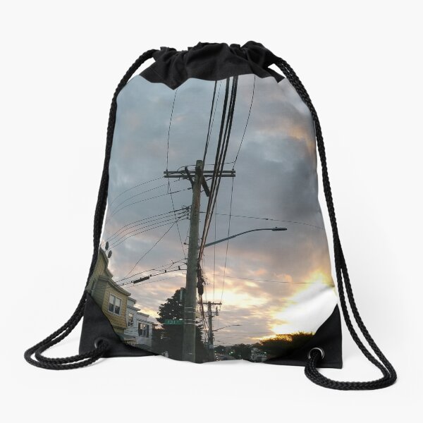 #wire #electricity #sky #danger industry steel station sunset outdoors travel technology horizontal colorimage fuelandpowergeneration nopeople transportation highup constructionindustry Drawstring Bag
