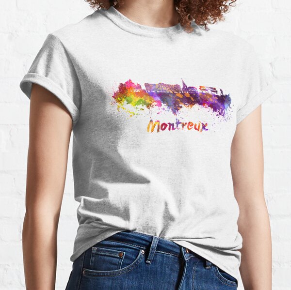 Montreux skyline in watercolor splatters Classic T-Shirt