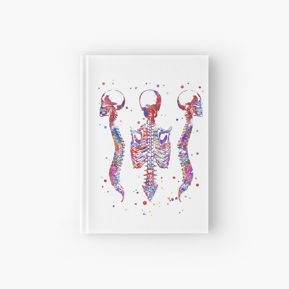 Human brain, watercolor brain, brain print, brain and spinal cord, spinal cord, spinal cord watercolor, Medical art, Rib cage Hardcover Journal