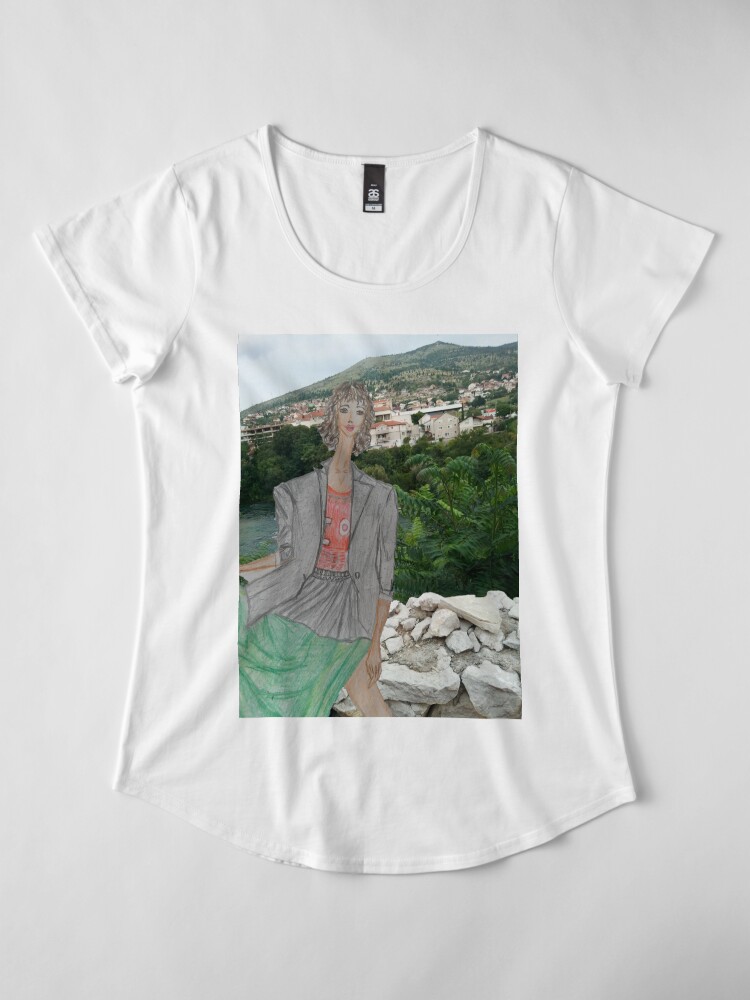 Alternate view of Fashion Illustration Collage: A Girl Wearing a Maxi Skirt Premium Scoop T-Shirt