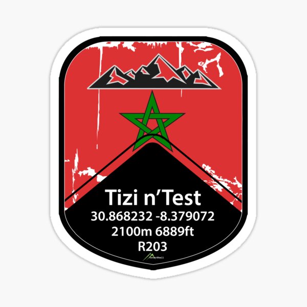 Aperçu de l'œuvre T-shirt et autocollant du col de Tizi n'Test au Maroc créée et vendue par OuterShellUK.