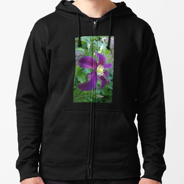 Purple Clematis Flower Zipped Hoodie