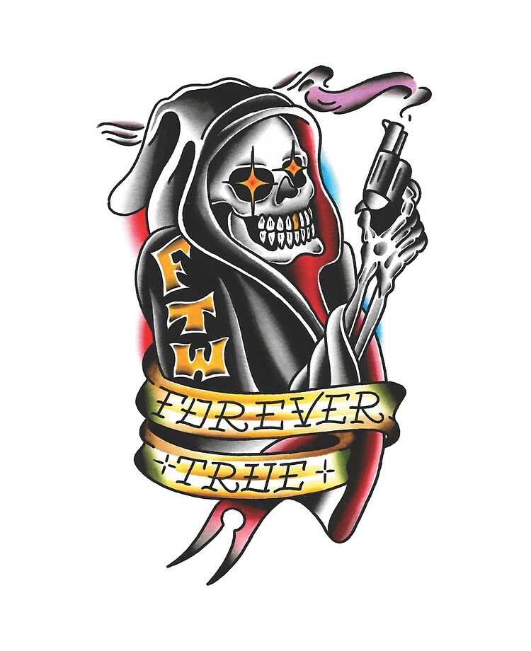 Premium Vector  Vector illustration of grim reaper holding a gun with  vintage style drawing