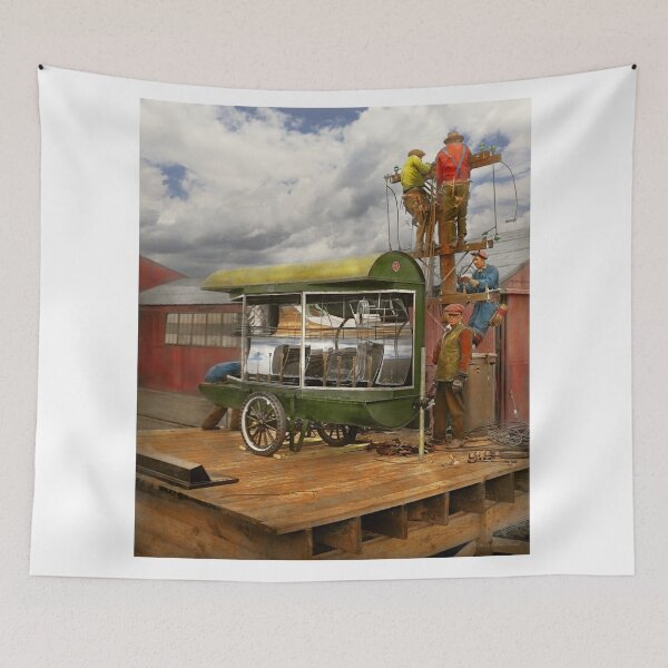 Item preview, Electrician - Linemen - Installing search lights 1929 designed and sold by Mike Savad Photography.