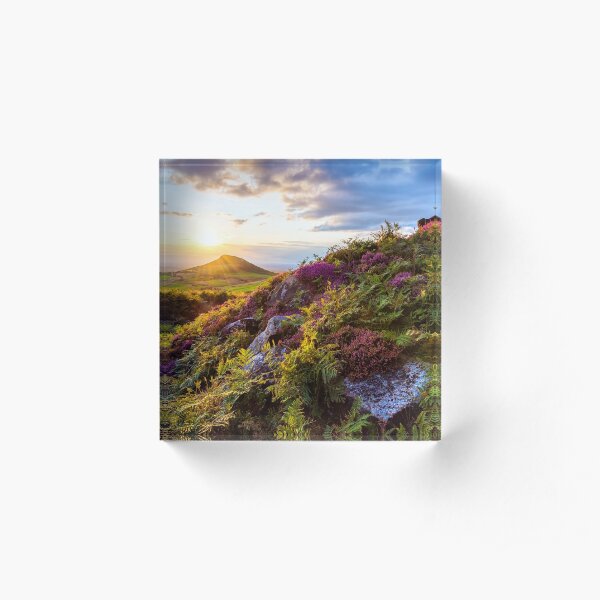 Roseberry Topping Sunset Heather North York Moors UK Acrylic Block