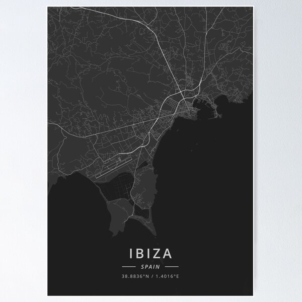 Item preview, Ibiza, Spain Dark Map designed and sold by DesignerMapArt.