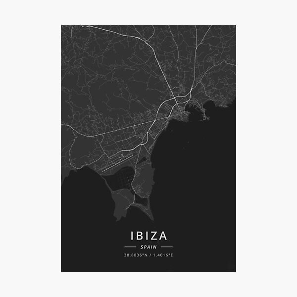 Artikelvorschau, Ibiza, Spain Dark Map entworfen und verkauft von DesignerMapArt.
