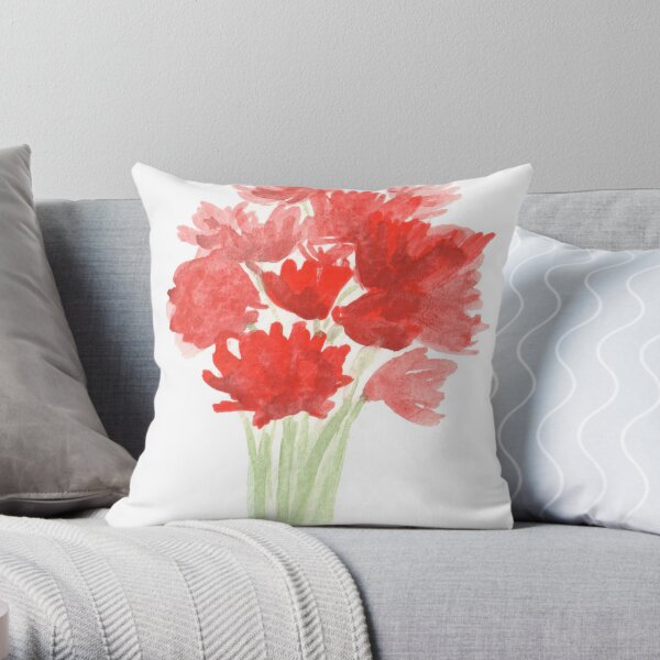Red Azalea Flower Bouquet original watercolor painting Throw Pillow
