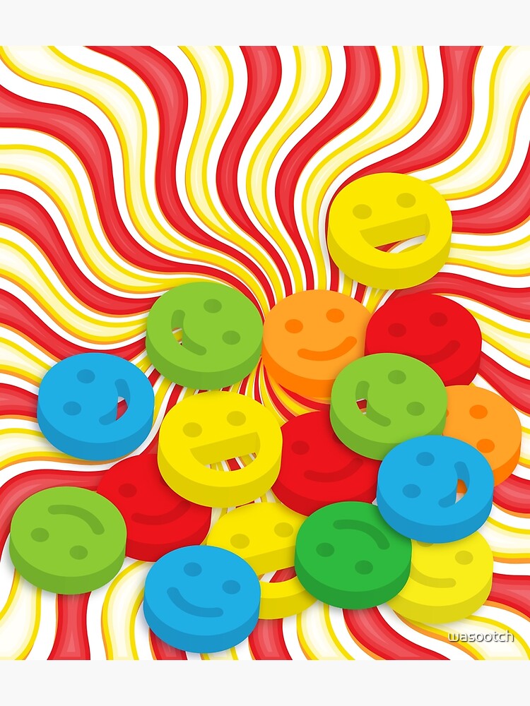 “Psychedelic Smiley Face Candy Rainbow Design” Poster by wasootch