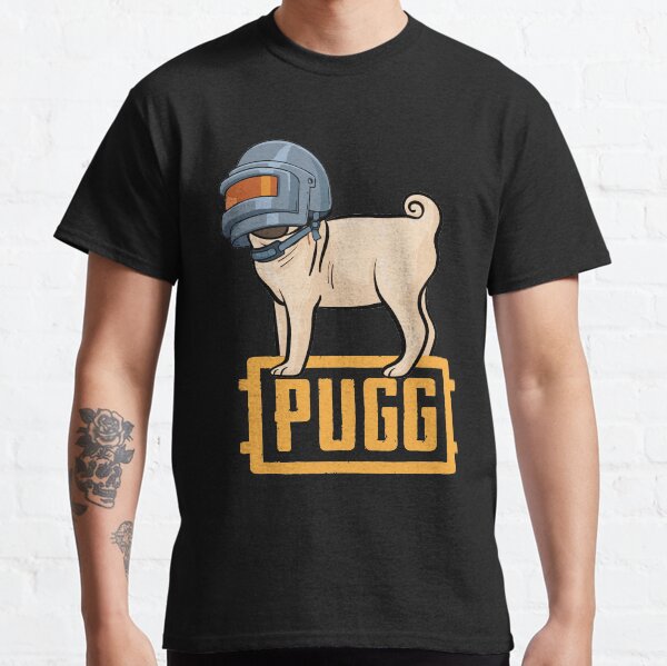PUGG Cute Funny Pug Wearing PUBG Level 3 Helmet Classic T-Shirt