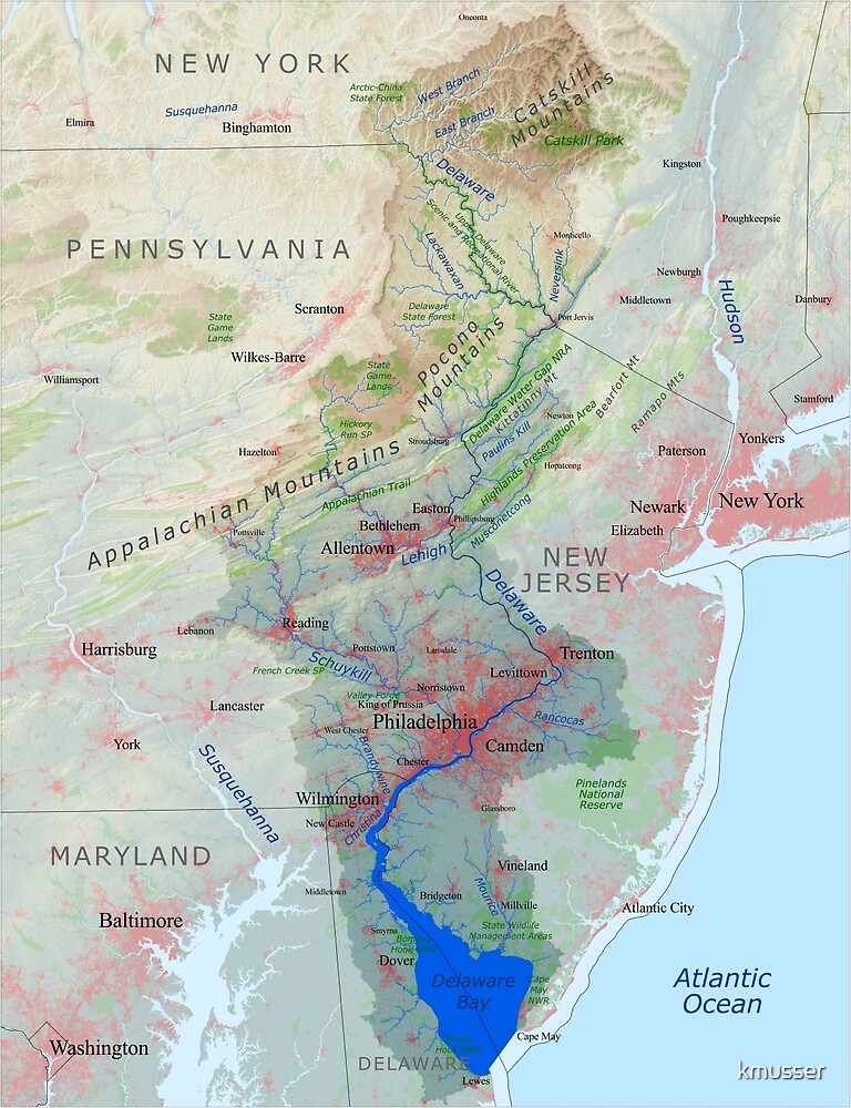 "Delaware River Watershed Map Labeled" by kmusser Redbubble
