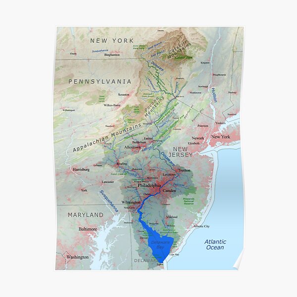 Delaware River Watershed Map - Labeled Poster