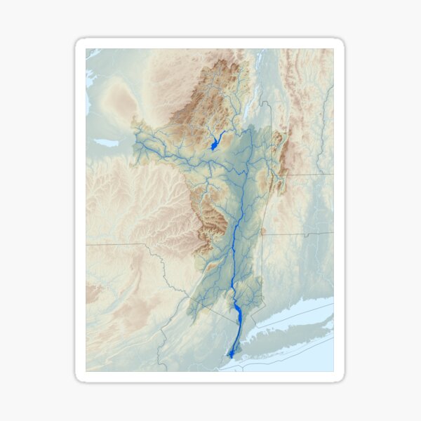 Hudson River Watershed Map - Raw Landscape Sticker