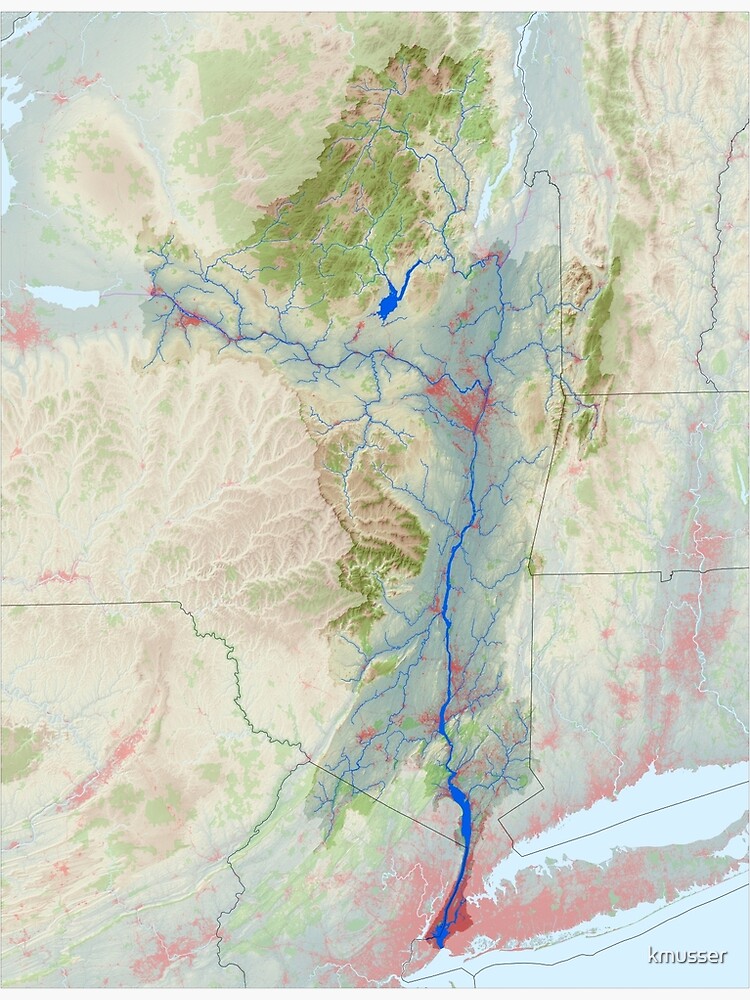 Hudson River Watershed Map Modified Landscape Canvas Print
