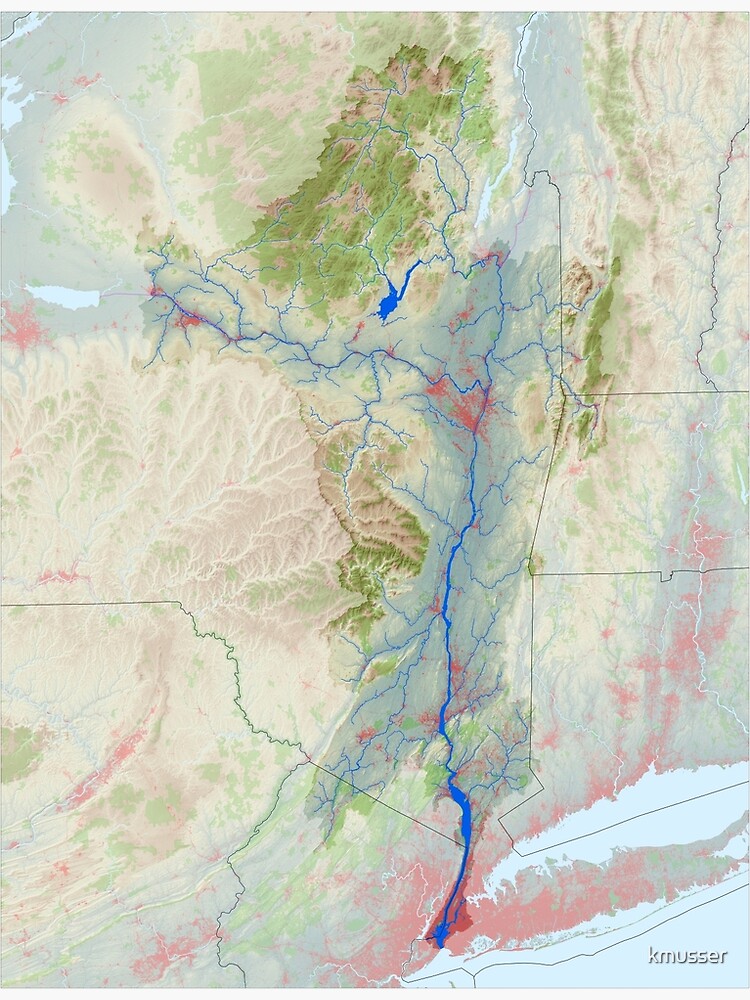 "Hudson River Watershed Map Modified Landscape" Photographic Print by