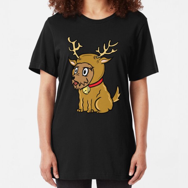 Bulldog Rudolph Reindeer Cute Christmas Women/'s T-Shirt