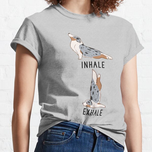 Aperçu de l'œuvre Inspirez Expirez Berger Australien Yoga créée et vendue par thepawster.