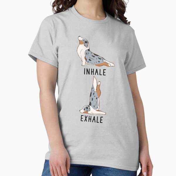Vista previa del artículo con la obra «Yoga para pastor australiano: inhala y exhala», diseñado y vendido por thepawster.