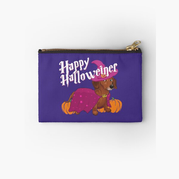 Item preview, Happy Halloweenie Doxie dachshund dog witch hat pumpkins funny Halloween lover gift  designed and sold by alenaz.