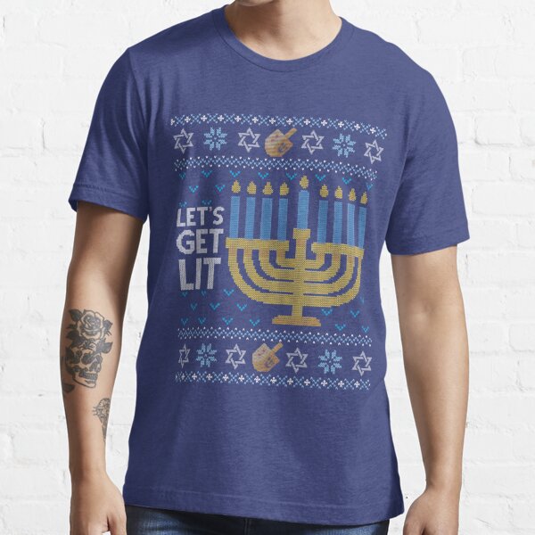 Funny Ugly Hanukkah Sweater, Let's Get Lit drinking Essential T-Shirt