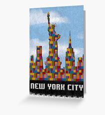 Statue of Liberty New York City Skyline Made With Lego Like Blocks Greeting Card