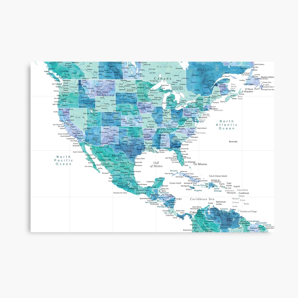 Map of the USA Mexico and the Caribbean Sea in watercolor | Poster