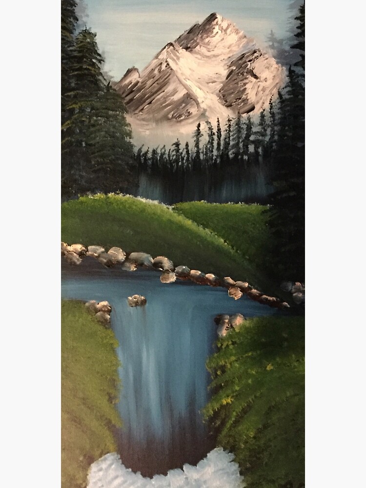 Beautiful Bob Ross Inspired Oil Painting Of Colourful Mountain And  Waterfall Landscape